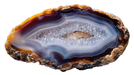 Agate thunder egg slice background isolated on a Transparent background, PNG file.