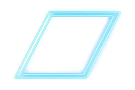 blue neon rectangle shape frame isolated on white background png, ai generated