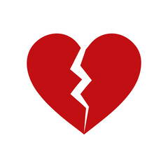 Heart with broken pieces silhouette minimal shattered love concept symbol vector clean design with white background