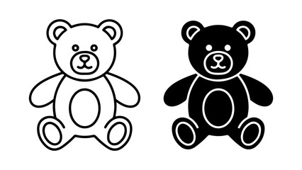 Simple Teddy Bear Outline and Solid Icon Design in Black and White