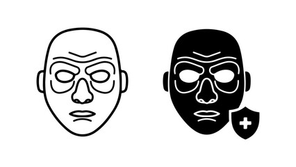 Facial Mask Treatment Outline and Glyph Icons with Health Symbol