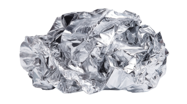 Aluminum foil scrap background isolated on a Transparent background, PNG file.