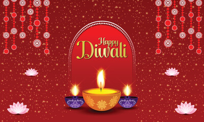 Happy Diwali flyer with Diya, flower, dim light, can be used in festival invitation, promotion, marketing, greetings, Indian festival of light Diwali poster for your design, easily editable vector