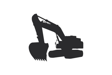 Excavator construction machine vector illustration silhouette isolated on white background, heavy equipment design.