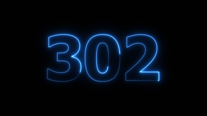 Abstract beautiful blue neon 302 number illustration background. Glowing neon countdown number icon background 4k.