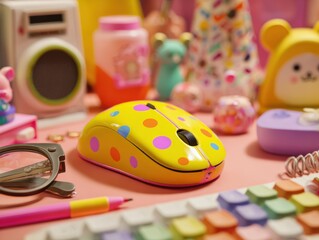 Creative workspace setup with colorful accessories home office digital art cozy environment close-up view inspiration