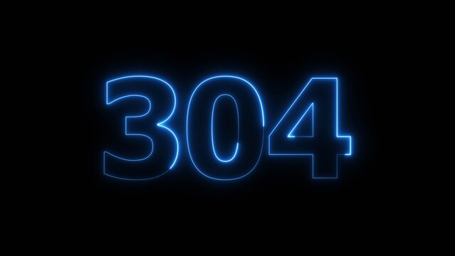 Abstract beautiful blue neon 304 number illustration background. Glowing neon countdown number icon background 4k.