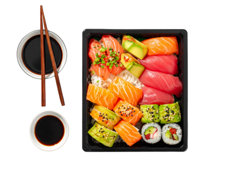 Elegant Sushi Bento Box with Minimal Japanese Table Setting PNG