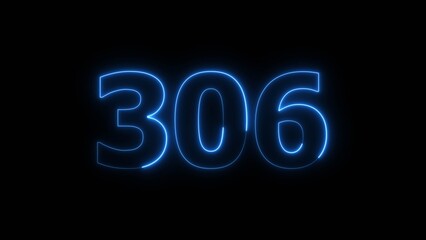 Abstract beautiful blue neon 306 number illustration background. Glowing neon countdown number icon background 4k.