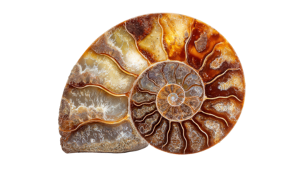 Ammonite slice background isolated on a Transparent background, PNG file.