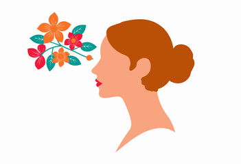 Silhouette of a Woman with Blossoming Flowers Extending from Her Profile Demonstrating Natural Beauty and Harmony