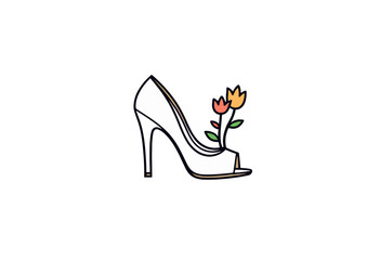 Illustration of a High-Heeled Shoe with Vibrant Tulips Growing Out Symbolizing Fashion and Nature Integration