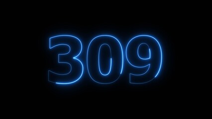 Abstract beautiful blue neon 309 number illustration background. Glowing neon countdown number icon background 4k.