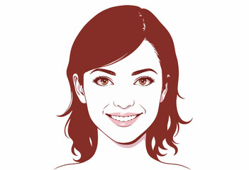 Expressive Illustration of Smiling Woman with Short Hair in Red-Tinted Monochrome Style on White Background