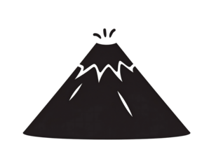 Silhouette of a volcano, natural disaster and mountain landscape isolated on transparent background.