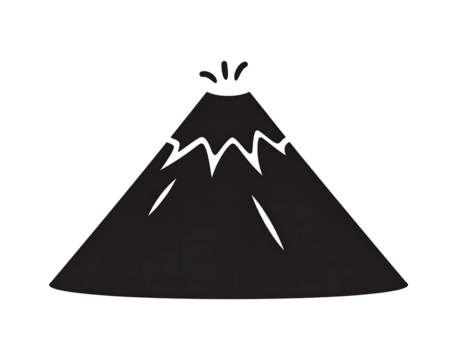 Silhouette of a volcano, natural disaster and mountain landscape isolated on transparent background.