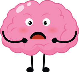 Pink Brain Character Depicting Surprise or Shock, a Humorous and Expressive Illustration for Concepts of Cognitive Overload or Emotional Reaction