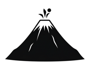 Volcano eruption silhouette, geological and nature concept isolated on transparent background.