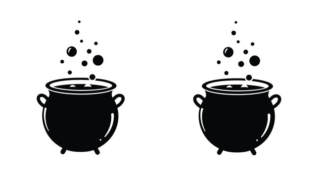 Two black cauldrons with bubbling potion and dark magical elements