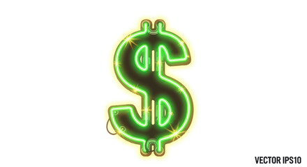 Obraz premium Glowing Green Neon Dollar Sign Symbolizing Wealth and Finance.