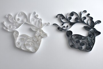 Animal Silhouette Quilling Concept. Decorative deer art made of intricate swirling lines.
