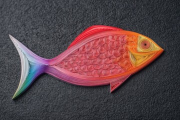 Animal Silhouette Quilling Concept. Colorful abstract fish illustration on textured background.