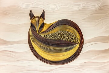 Animal Silhouette Quilling Concept. Artistic illustration of a curled-up horse in abstract style.