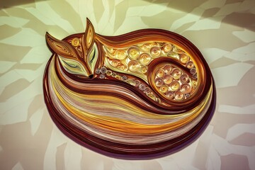 Animal Silhouette Quilling Concept. Sleeping fox illustration with intricate patterns and colors.