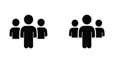 Simple black silhouettes depicting two groups of people standing together