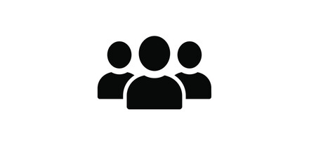 Simple black icon depicting three people or a small group together