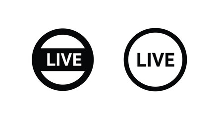 Two black circular icons displaying the word live in white lettering
