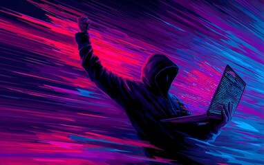 Hacker in Shadows with Bright Laptop Display