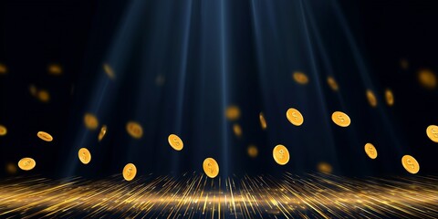 Falling Gold Coins with Light Rays