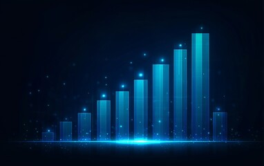 Abstract Growth Chart with Bright Blue Bars on Dark Background