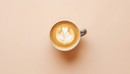 A latte art design in a gray mug