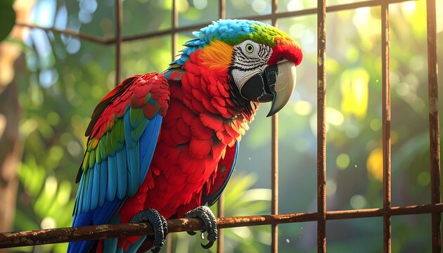 Colorful parrot in cage