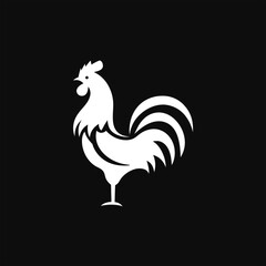 Elegant Rooster chicken silhouette vector on black background, farm rooster logo design ideal for food branding, natural packaging, and rural businesses.