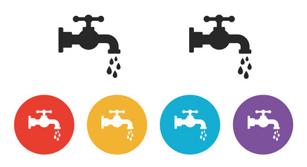 Four water tap icons in different colors against white background