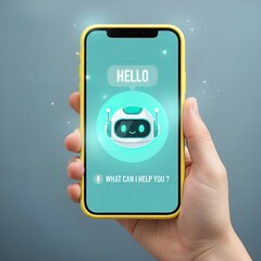 Human Hand Holding Smartphone Displaying Friendly Ai Chatbot Interface, Featuring Digital Assistant, Artificial Intelligence, and Customer Service Concept