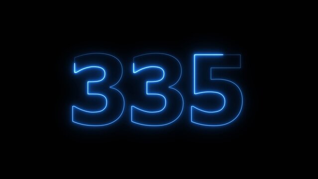 Abstract beautiful blue neon 335 number illustration background. Glowing neon countdown number icon background 4k.