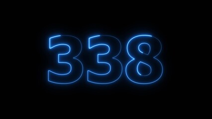 Abstract beautiful blue neon 338 number illustration background. Glowing neon countdown number icon background 4k.