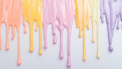 Fototapeta premium Dripping pastel paint streaks on light background