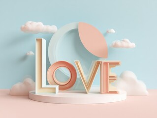 Creative love display soft pastel background 3d art modern design studio setting emotional concept