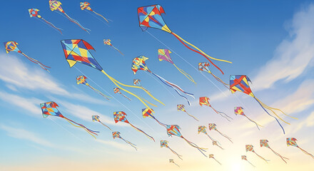 Colorful flying kites at sky