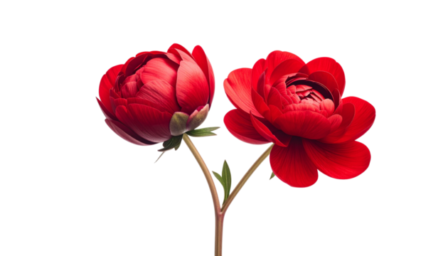 Pair of Scarlet Flowers Collection in Unique Petal Styles isolated on transparent background.