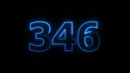 Abstract beautiful blue neon 346 number illustration background. Glowing neon countdown number icon background 4k.