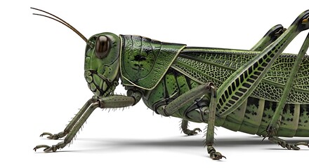 Realistic Green Grasshopper Insect Isolated on White Background