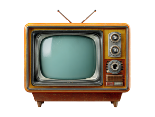 Vintage television set with orange frame isolated on transparent background