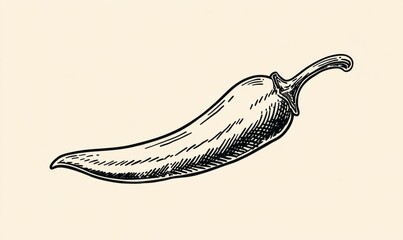 A playful hand-drawn chili pepper in a minimalist doodle style, featuring bold black lines on a white background. Perfect for menus or posters, adding a touch of vintage charm.
