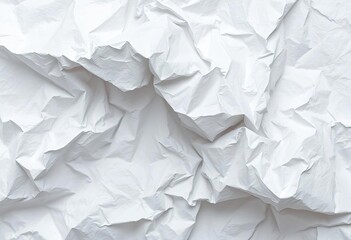 Fototapeta premium Close-up of a crumpled sheet of white paper, showing deep creases and texture, surface, shadow